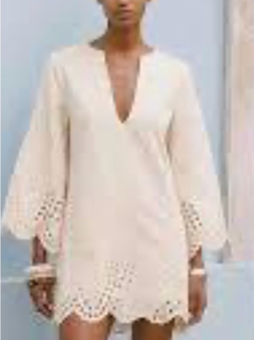 Women's Cream Eyelet V-Neck Mini Dress